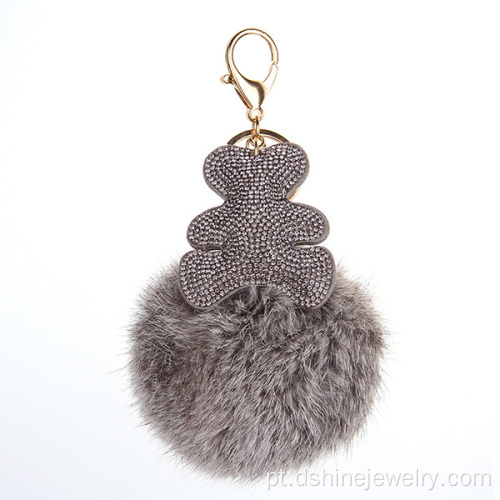 Pom Keychain de pele de urso de veludo strass completo Coreia do Sul